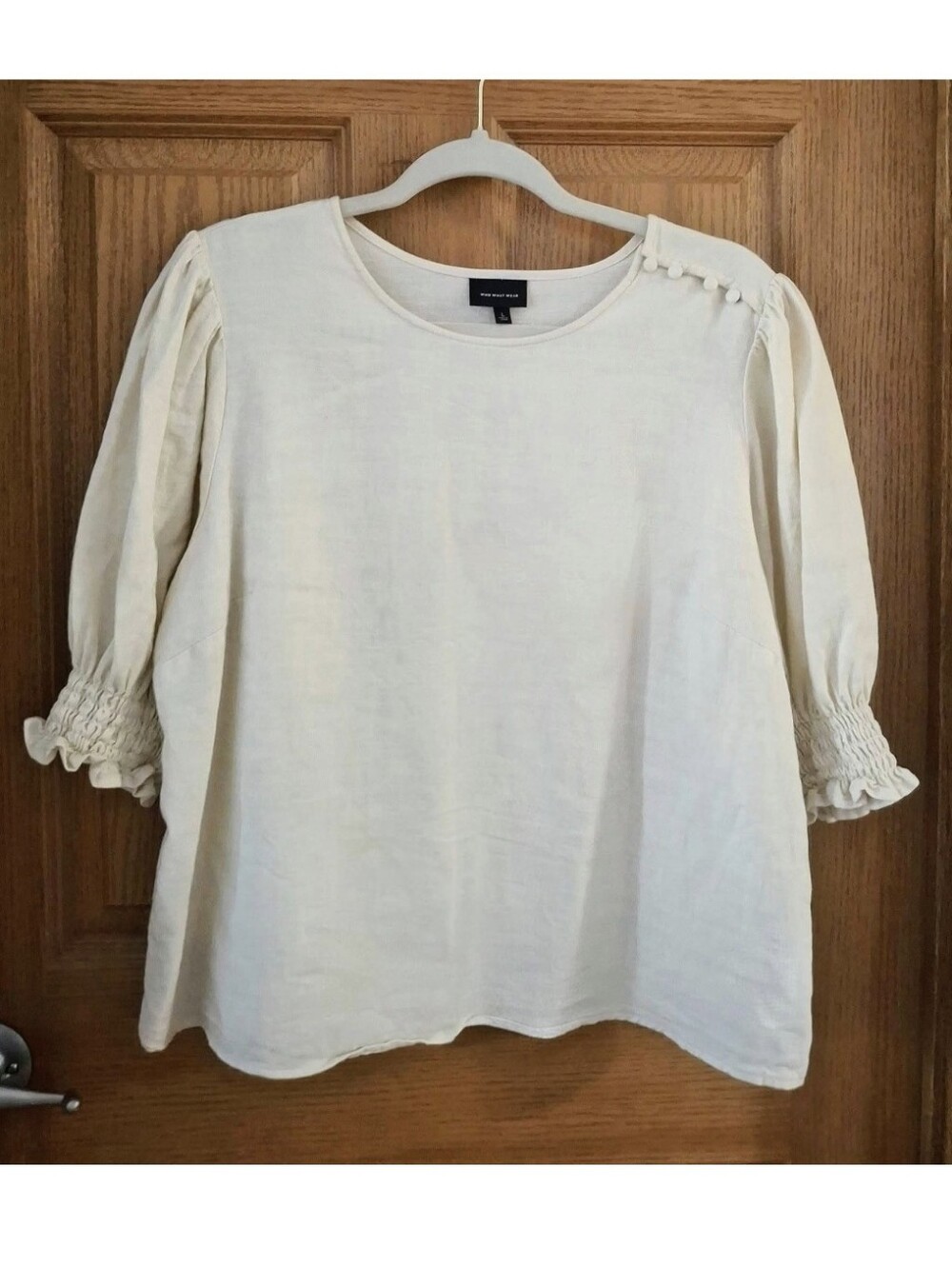 Ecru WHO WHAT WEAR Peasant Top (Large)